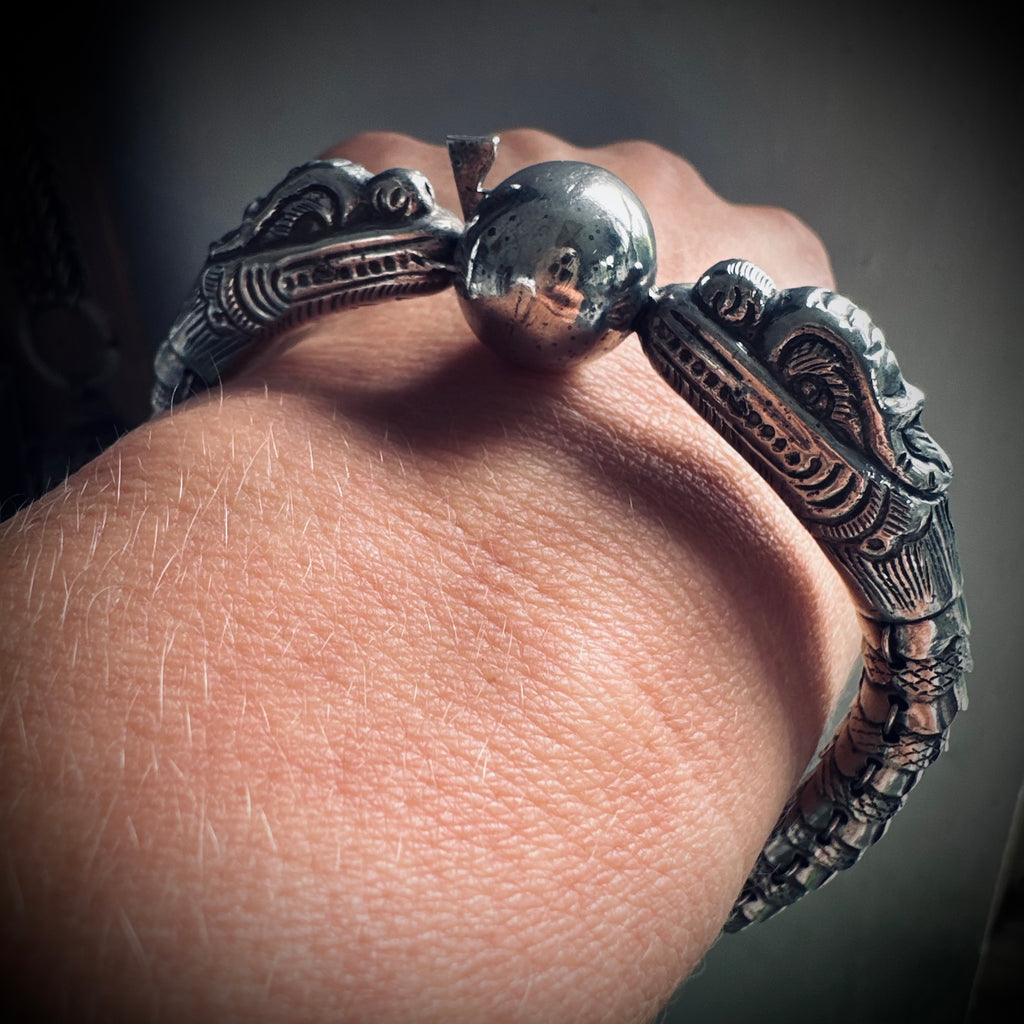 8.5” vintage handmade sterling silver articulated rare dragon bracelet