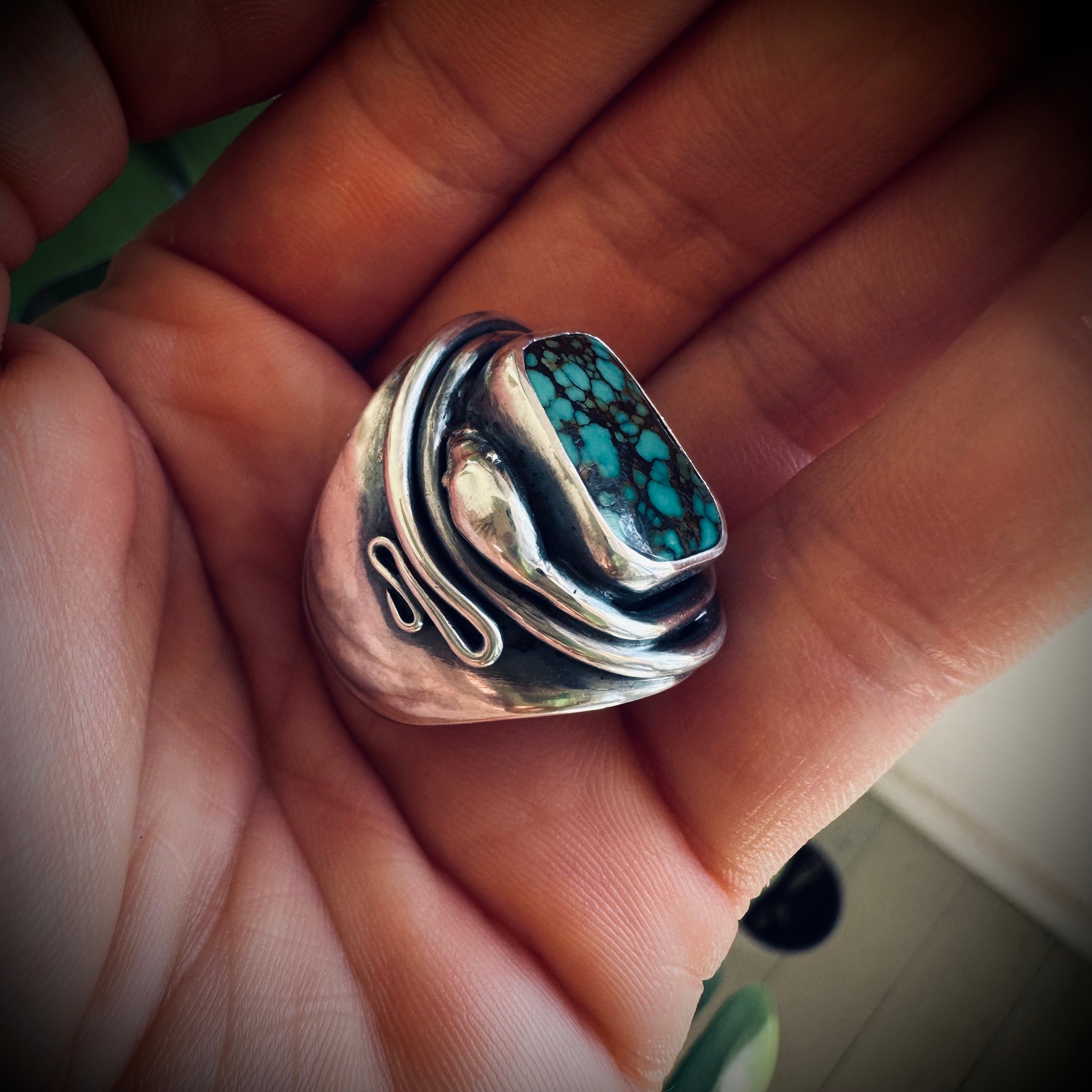 Size 7 (N 1/2) Sterling silver hallmarked double wrapped snake and turquoise ring