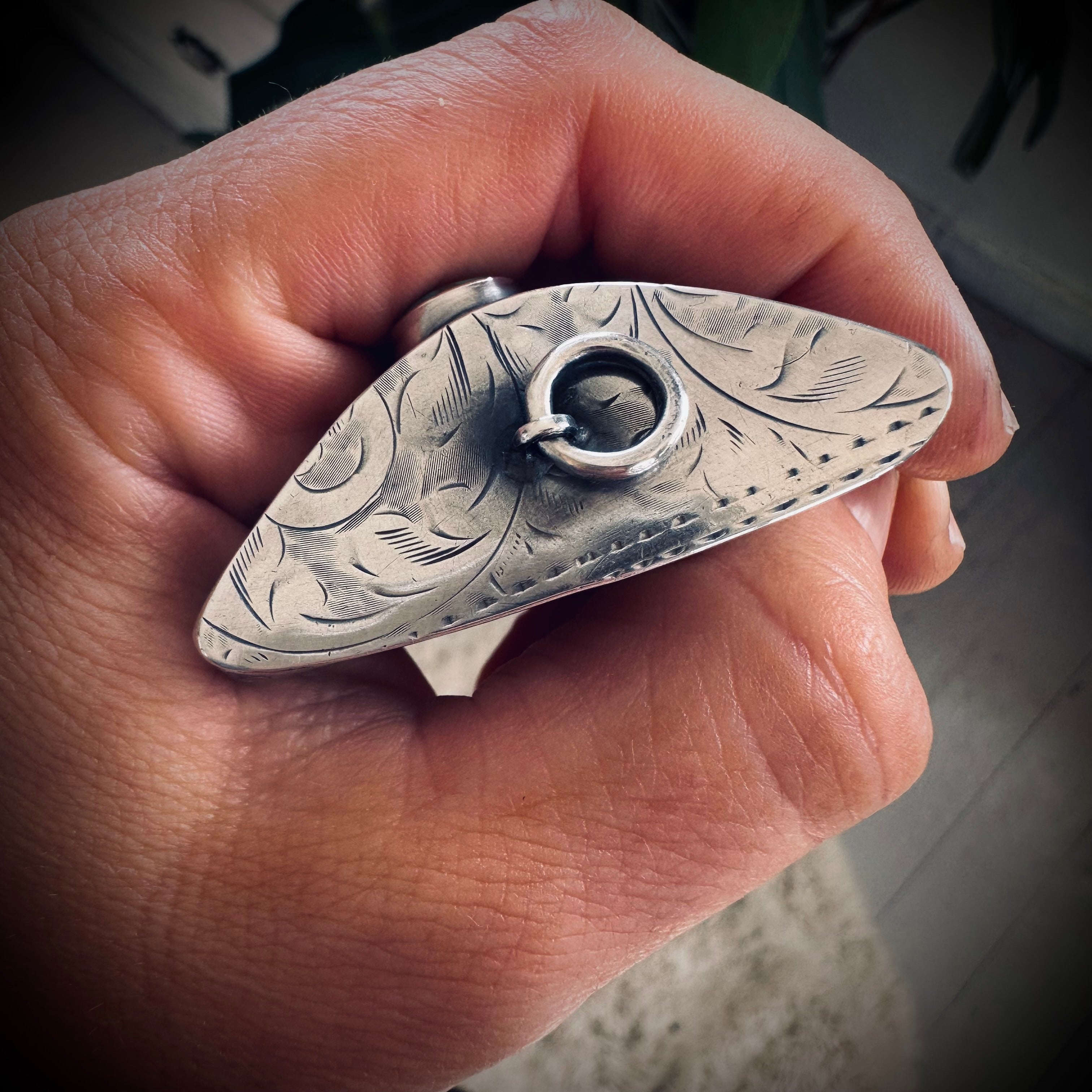 Sterling silver hallmarked fossil shark tooth pendant with turquoise