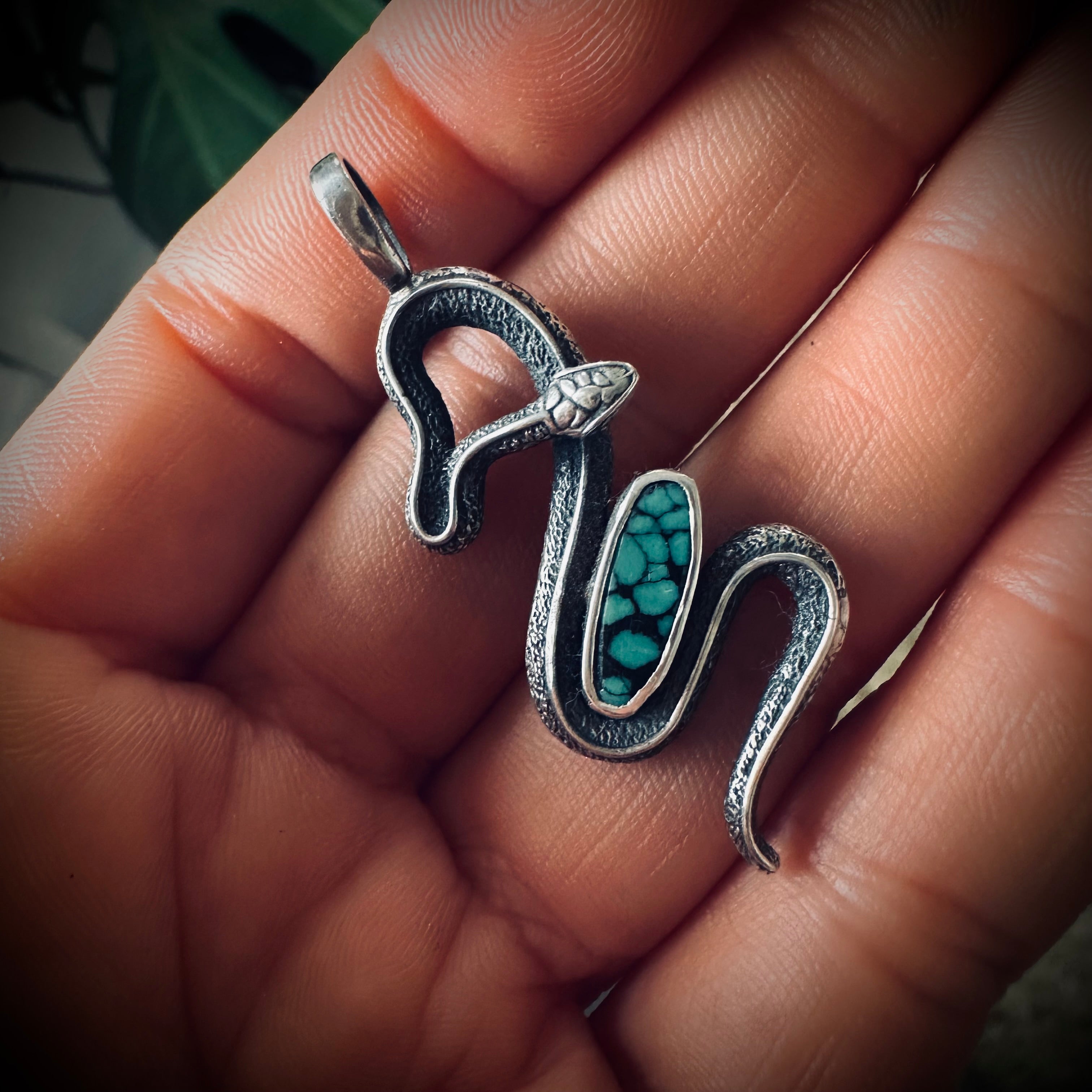 Sterling silver GS turquoise snake pendant