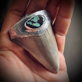 Fossilised shark tooth pendant in engraved hallmarked sterling silver