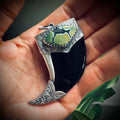 XL Hallmarked sterling silver and turquoise claw pendant in black onyx