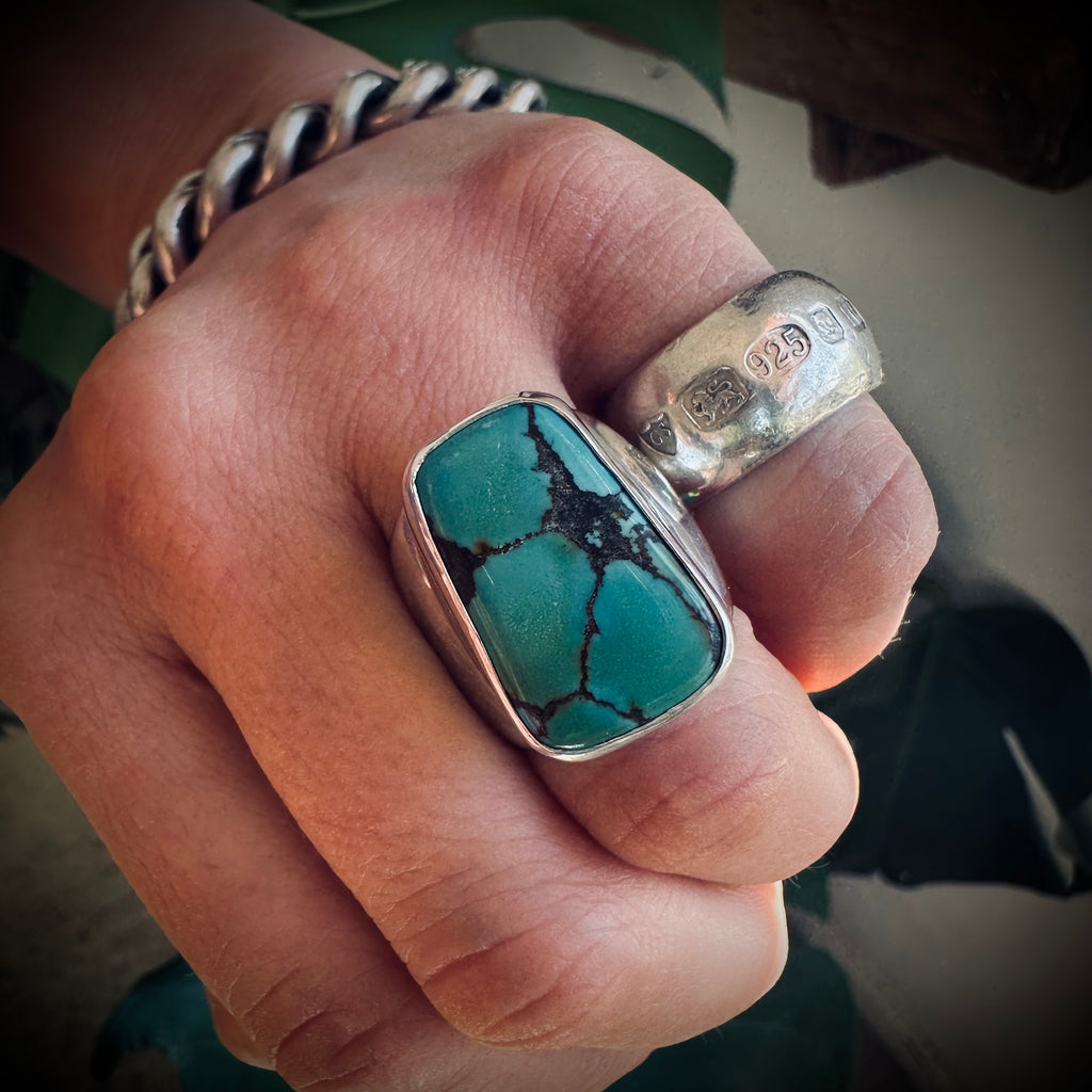 Size 6.5 (M 1/2) sterling silver hallmarked turquoise ring