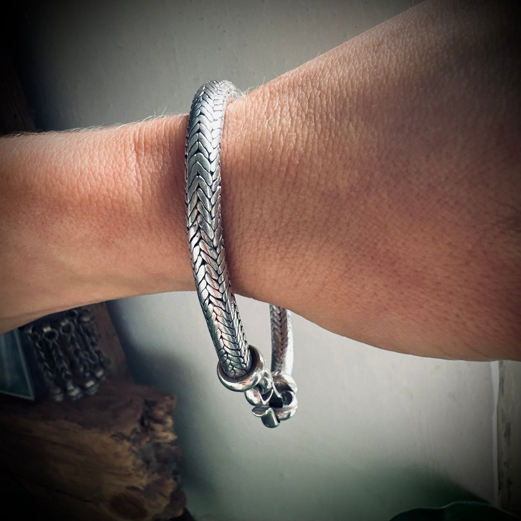 8.5” 55g sterling silver snake chain bracelet with heavy woven design
