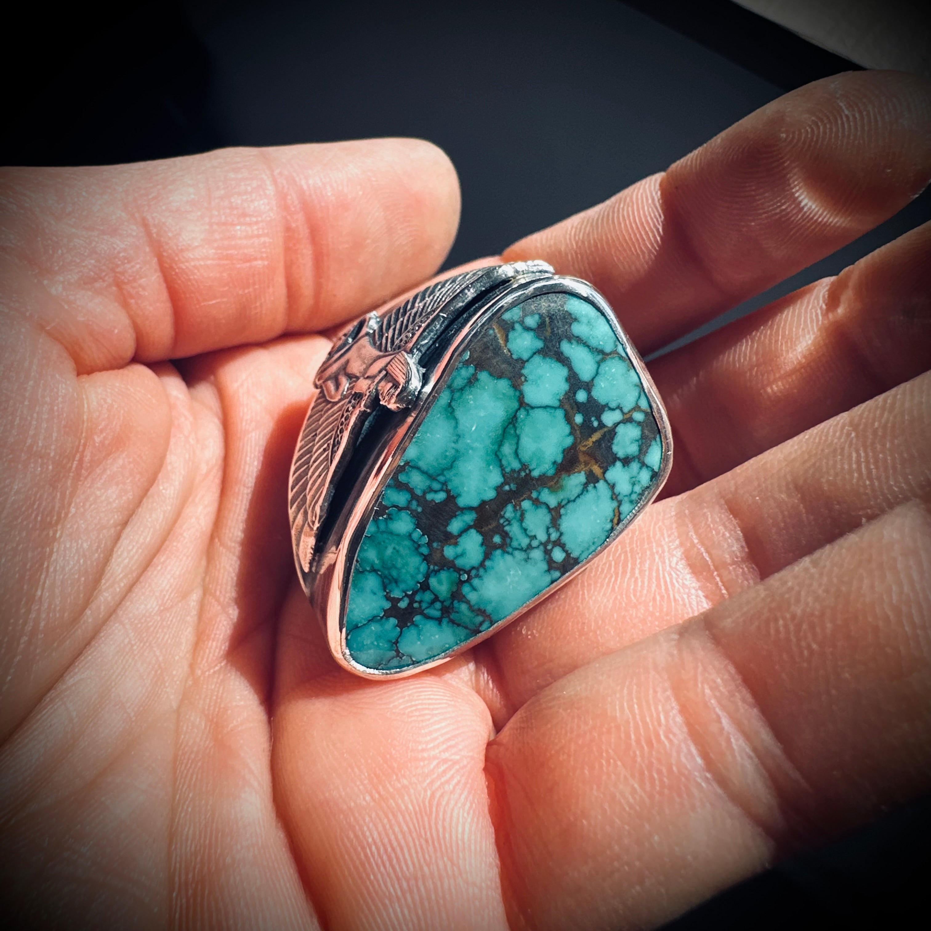 Size 9 (R 1/2) Sterling silver hallmarked turquoise winged Isis ring