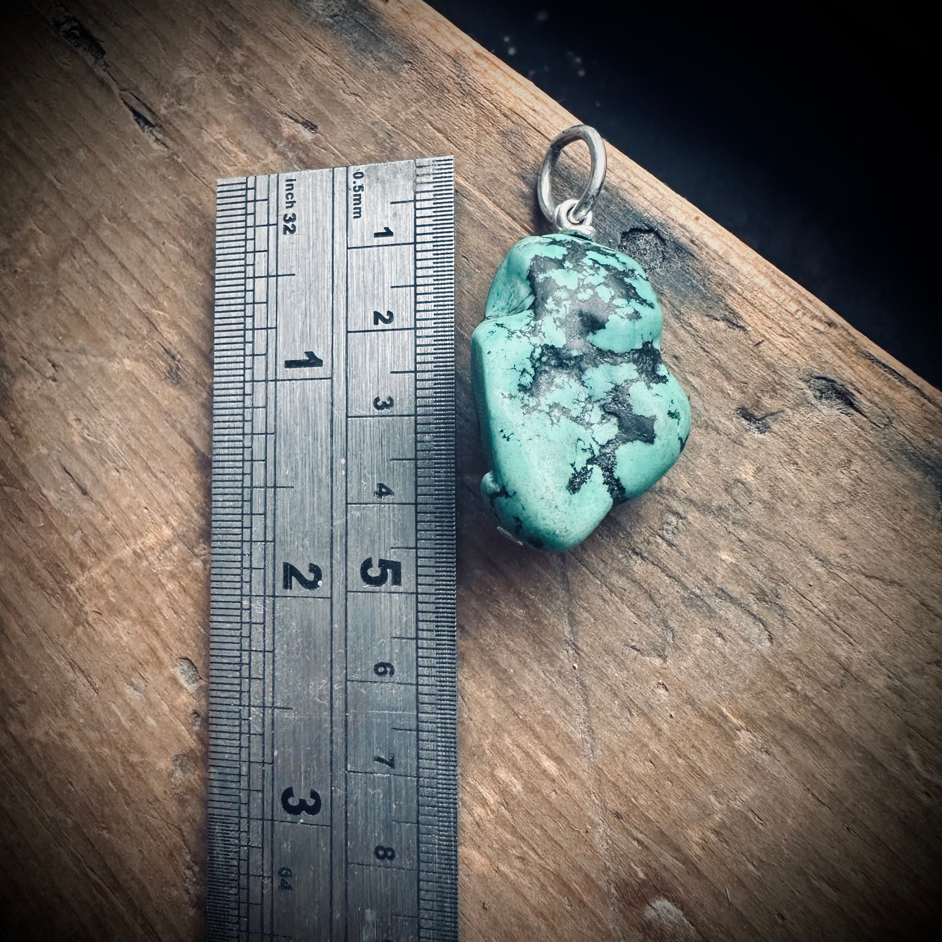 Chunky turquoise nugget pendant with sterling silver findings