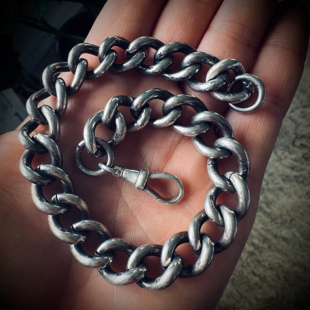 Vintage large 10” 65g sterling silver chain bracelet - hallmarked on each link (10mm wide open links)