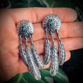 Vintage large statement feather earrings with turquoise in sterling silver