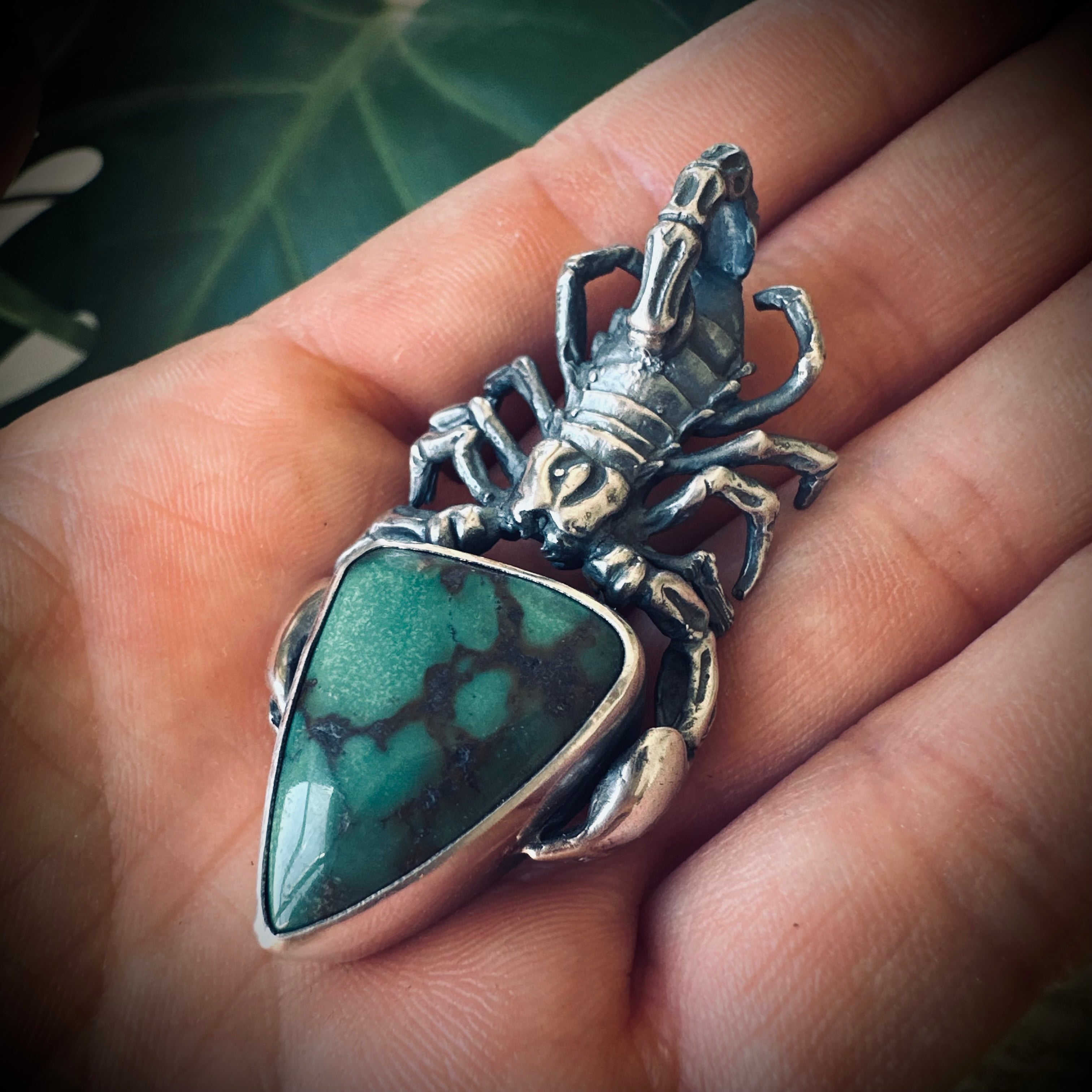 Sterling silver hallmarked scorpion pendant with turquoise