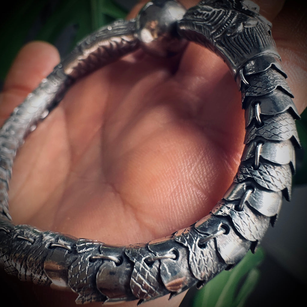 8.5” vintage handmade sterling silver articulated rare dragon bracelet