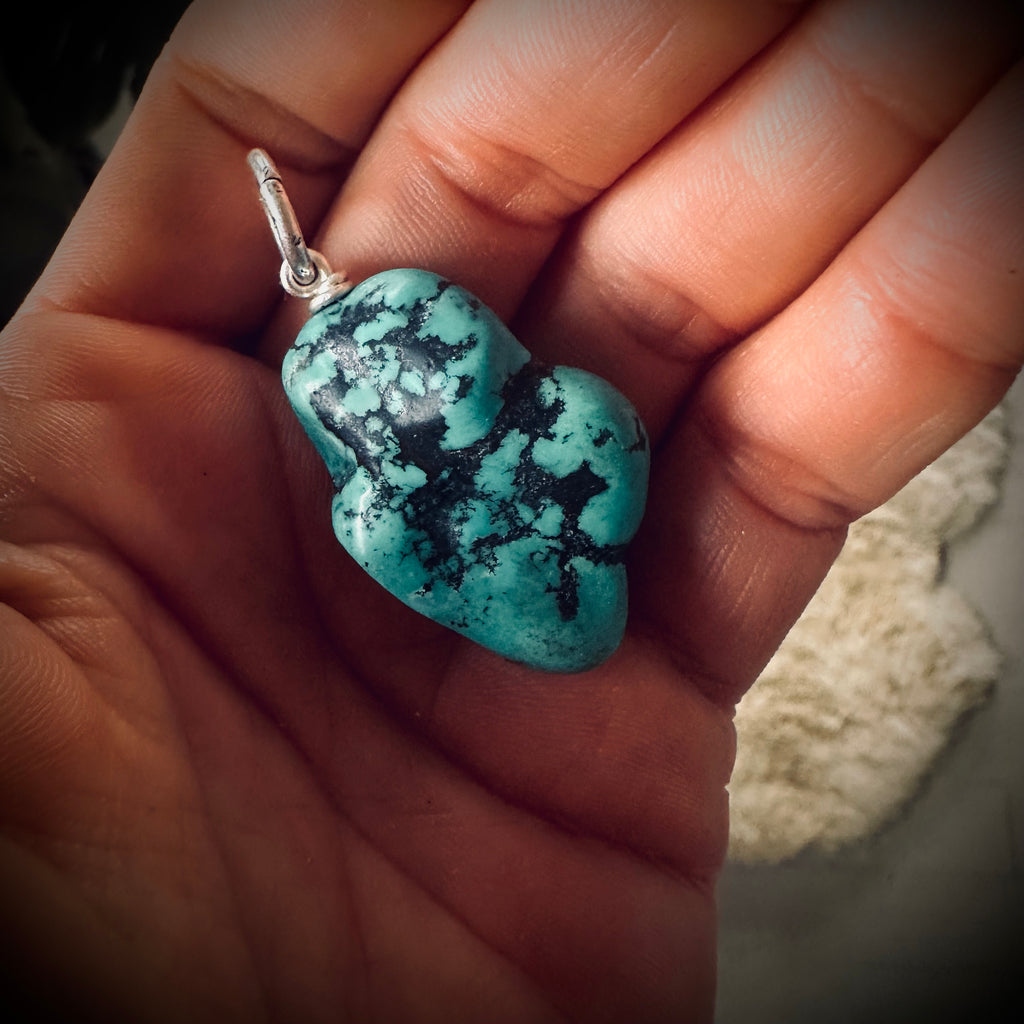 Chunky turquoise nugget pendant with sterling silver findings