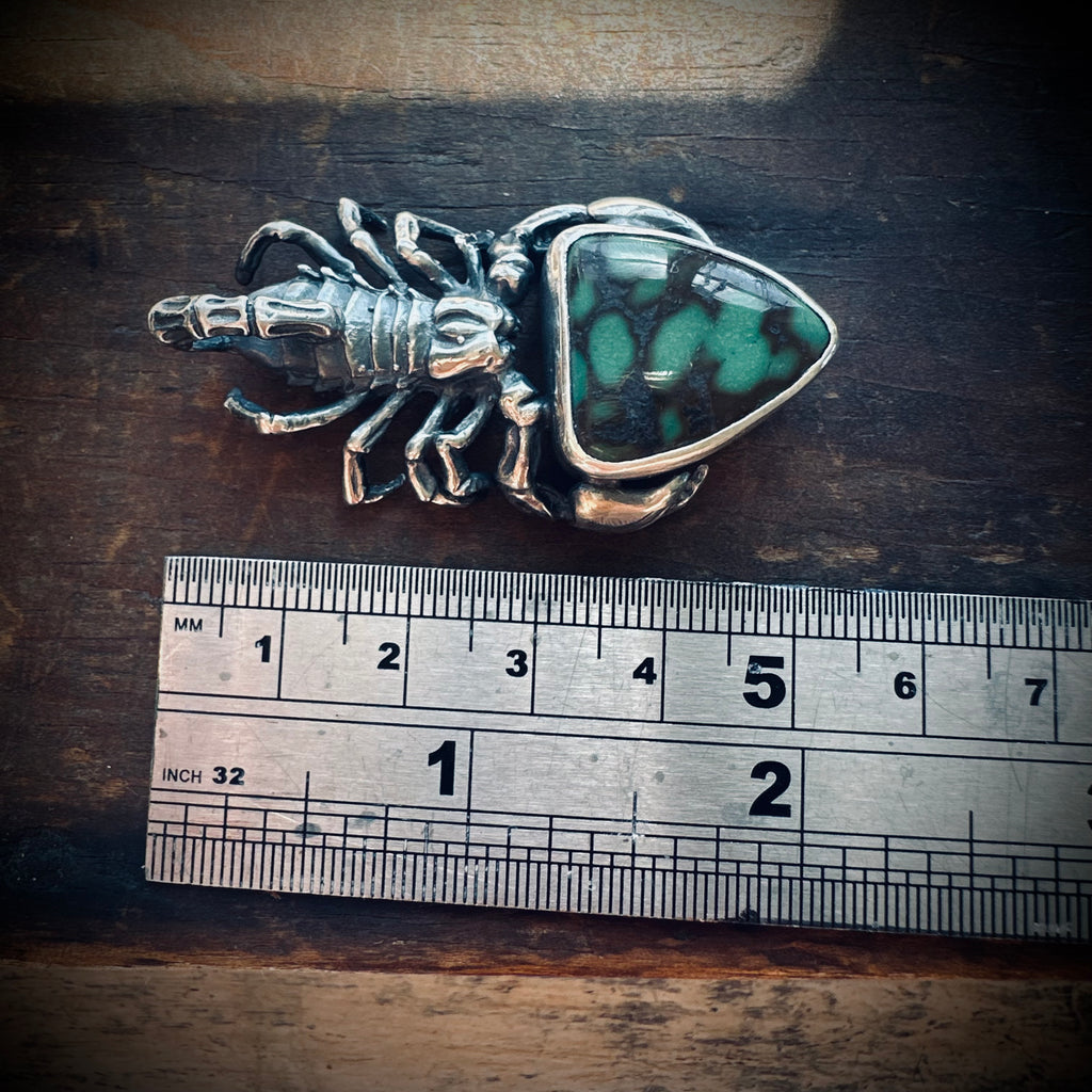 Sterling silver hallmarked scorpion pendant with turquoise