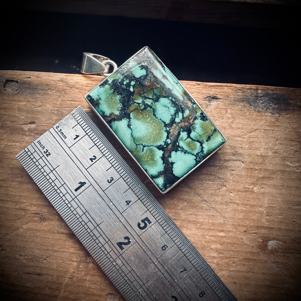 Big and heavy vintage turquoise pendant with chunky sterling silver setting