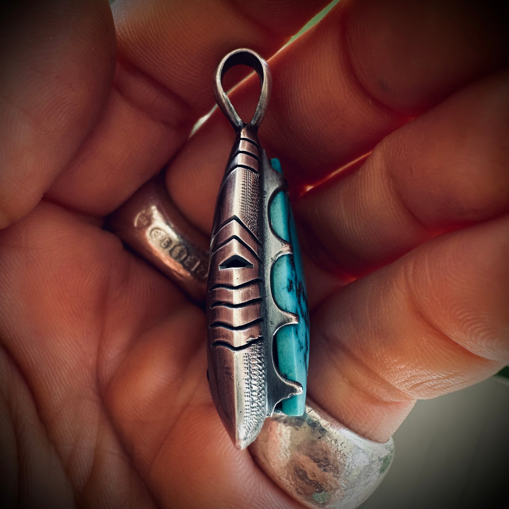 Chunky vintage Native American turquoise pendant in sterling silver