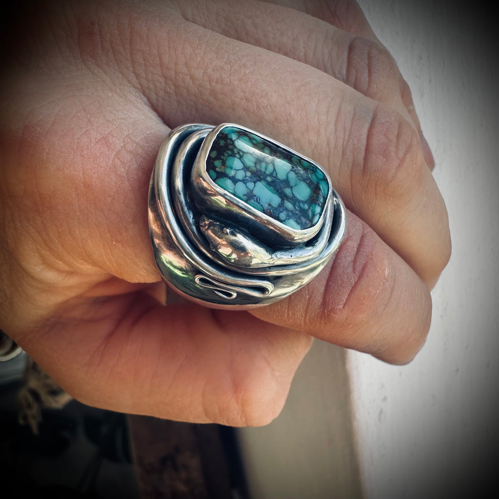 Size 7 (N 1/2) Sterling silver hallmarked double wrapped snake and turquoise ring