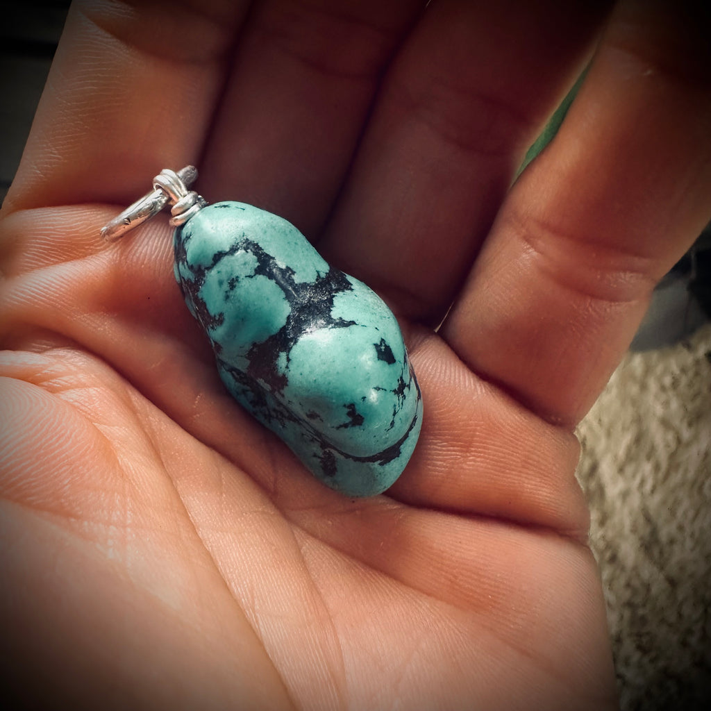 Chunky turquoise nugget pendant with sterling silver findings