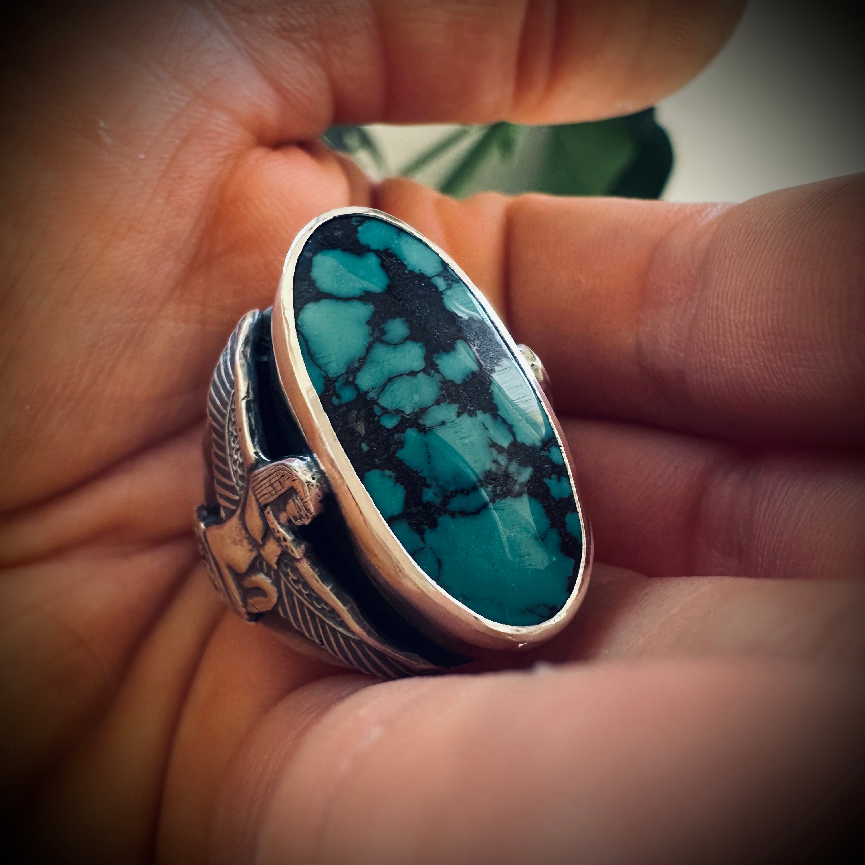 Size 8.5 (Q 1/2) Sterling silver hallmarked turquoise winged Isis ring