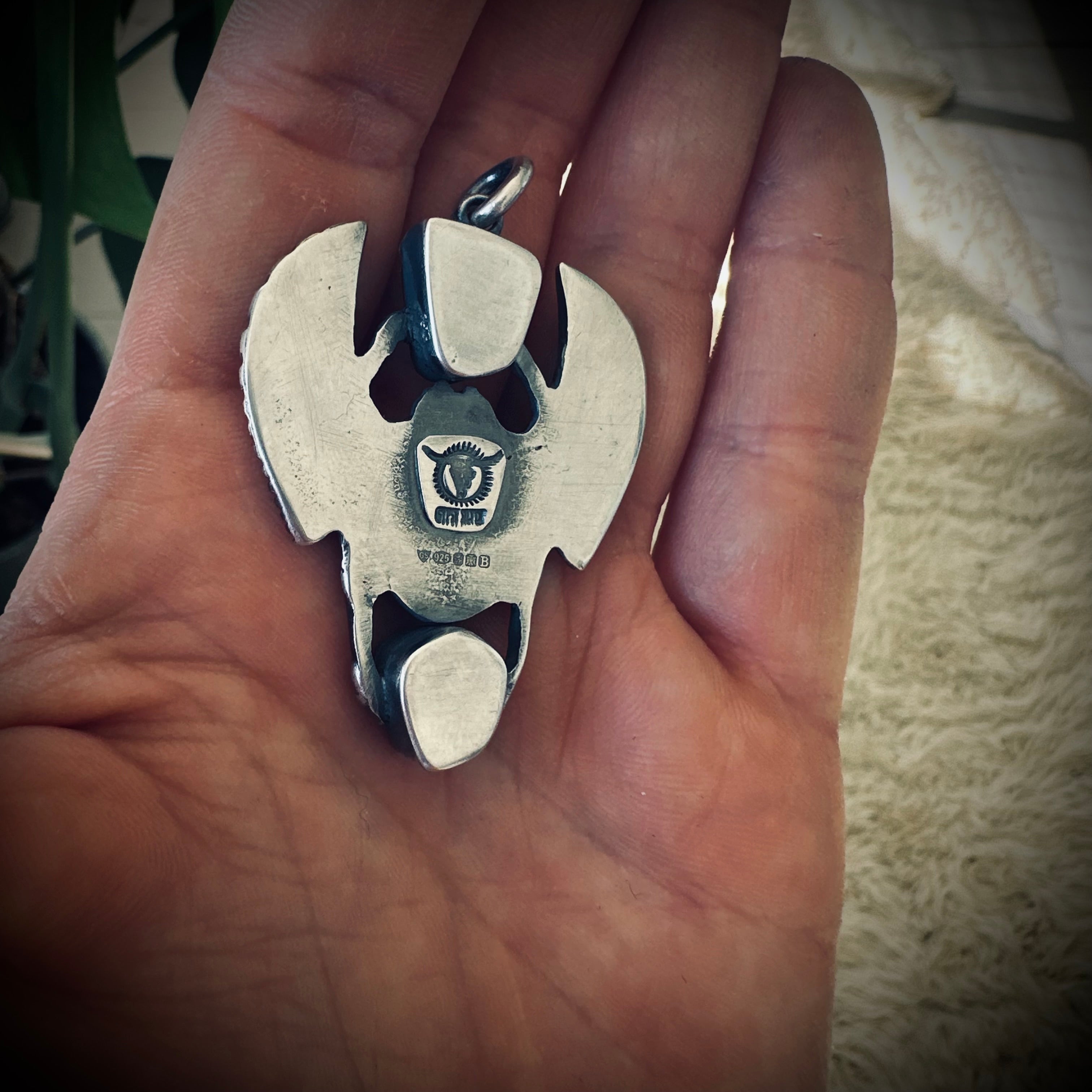 Sterling silver hallmarked scarab pendant with turquoise