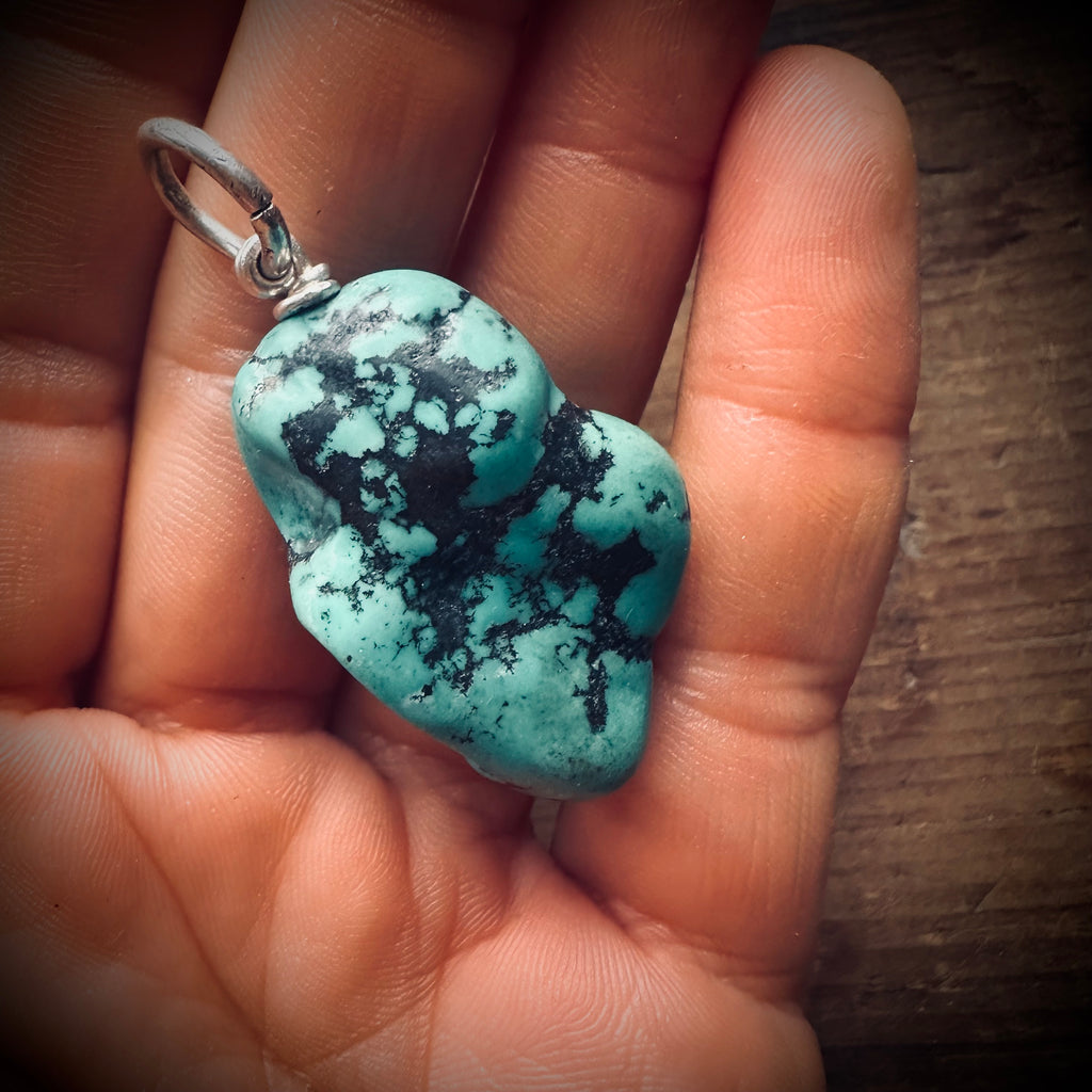 Chunky turquoise nugget pendant with sterling silver findings