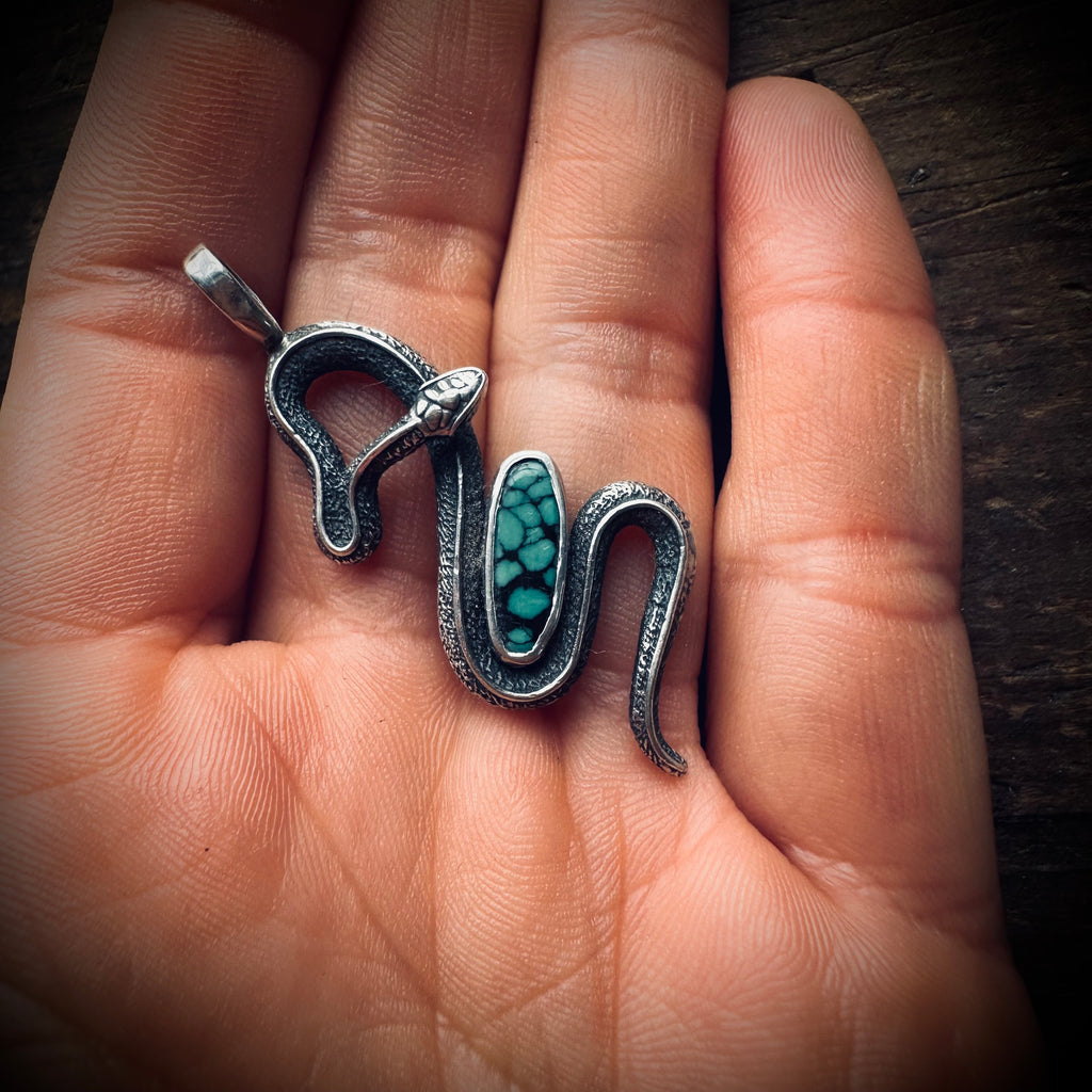 Sterling silver GS turquoise snake pendant