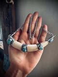 XL 5” reworked vintage tusk with turquoise in hallmarks sterling silver - 18” total length
