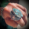 Size 8 (P 1/2) Sterling silver hallmarked turquoise winged Isis ring