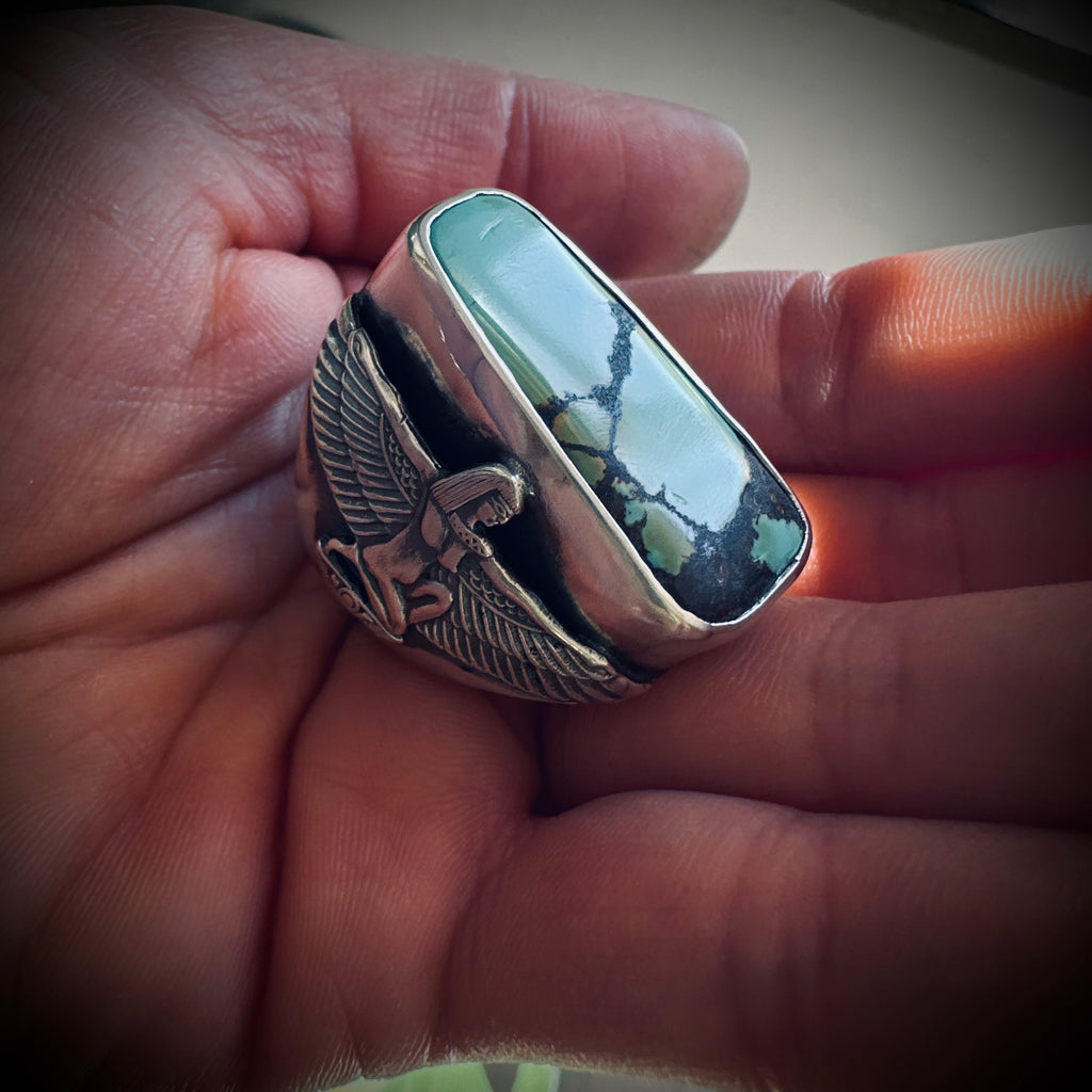 Size 9 (R 1/2) Sterling silver hallmarked turquoise winged Isis ring