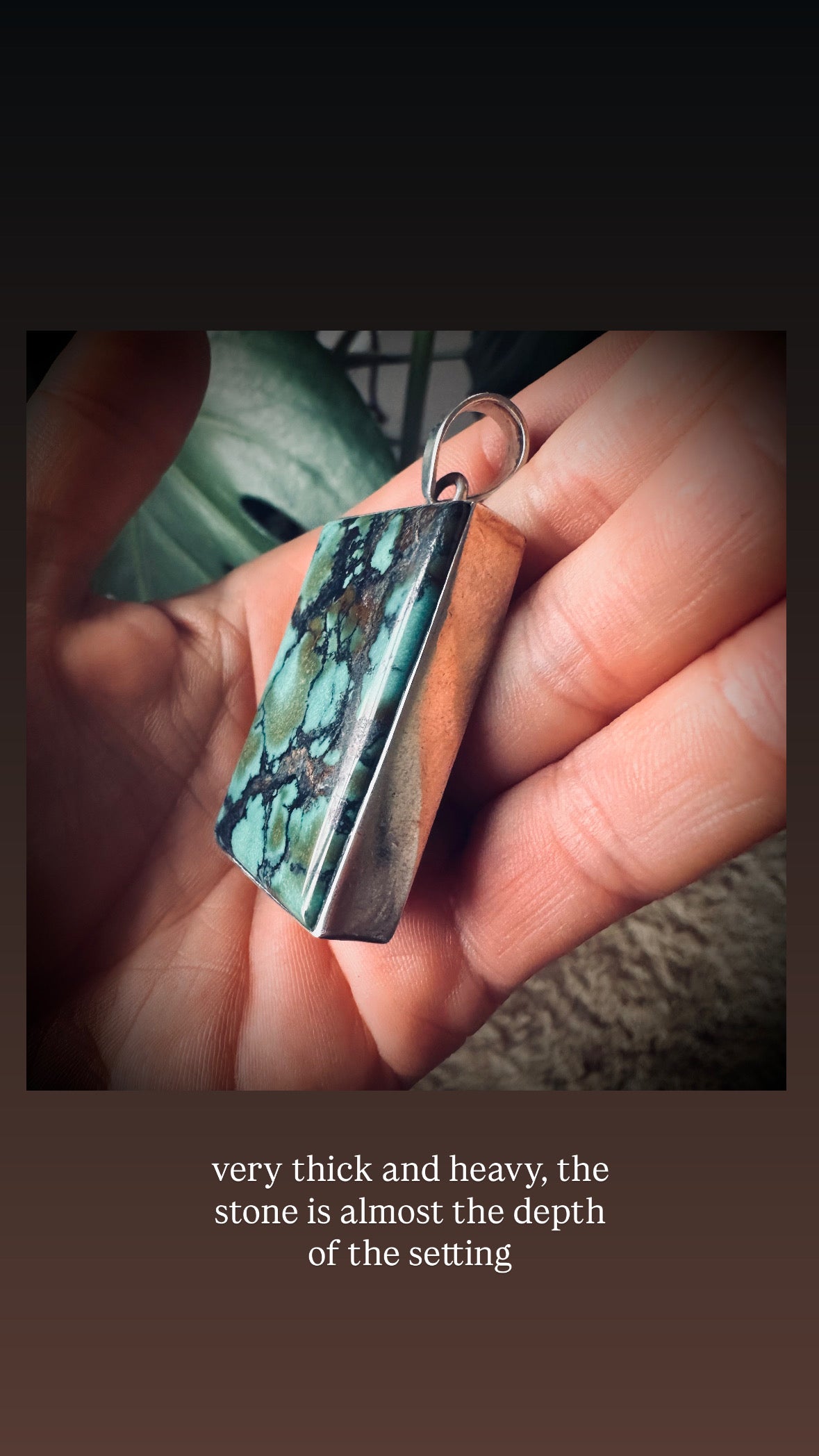 Big and heavy vintage turquoise pendant with chunky sterling silver setting