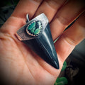 Fossilised shark tooth pendant in engraved hallmarked sterling silver