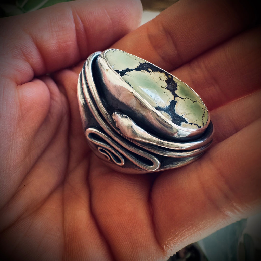 Size 8.5 (Q 1/2) Sterling silver hallmarked double wrapped snake and turquoise ring