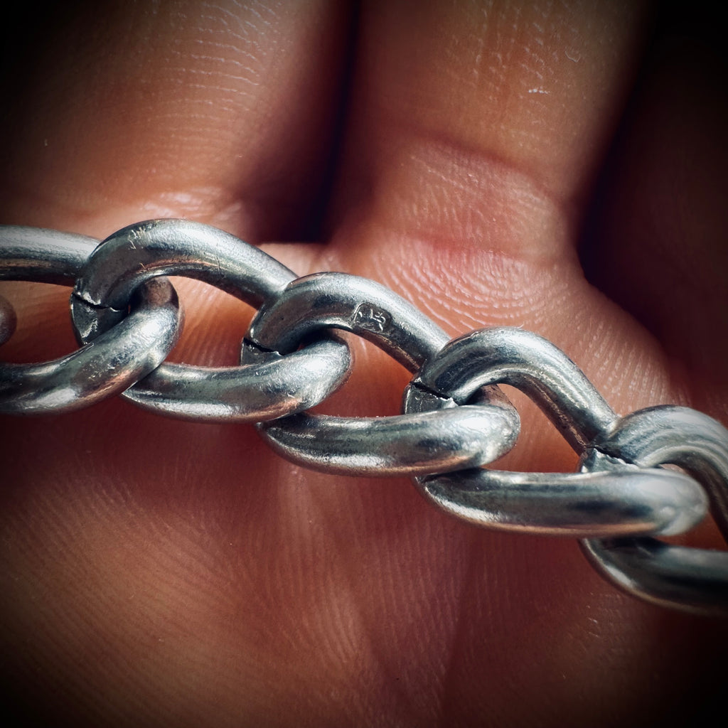 8.5” handmade sterling chain and bone “tusk” bracelet with Albert clip