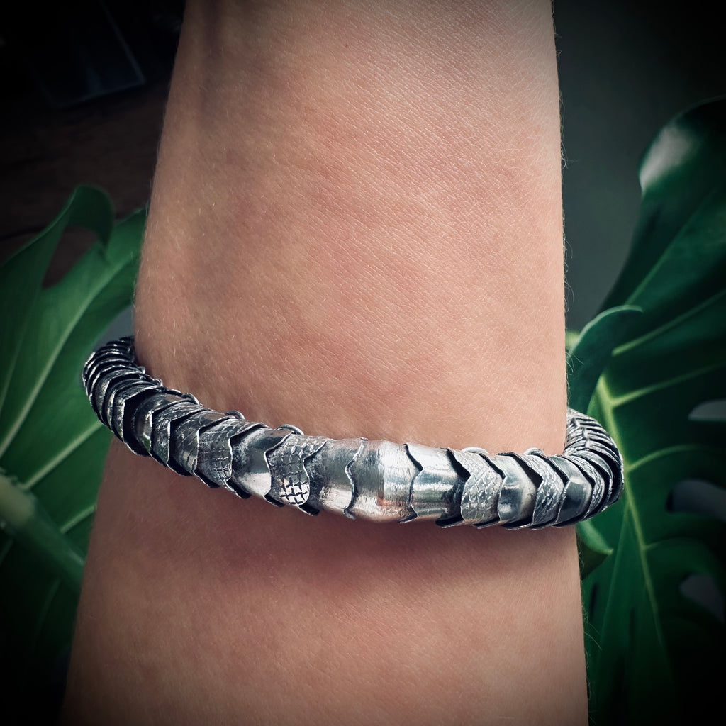 8.5” vintage handmade sterling silver articulated rare dragon bracelet