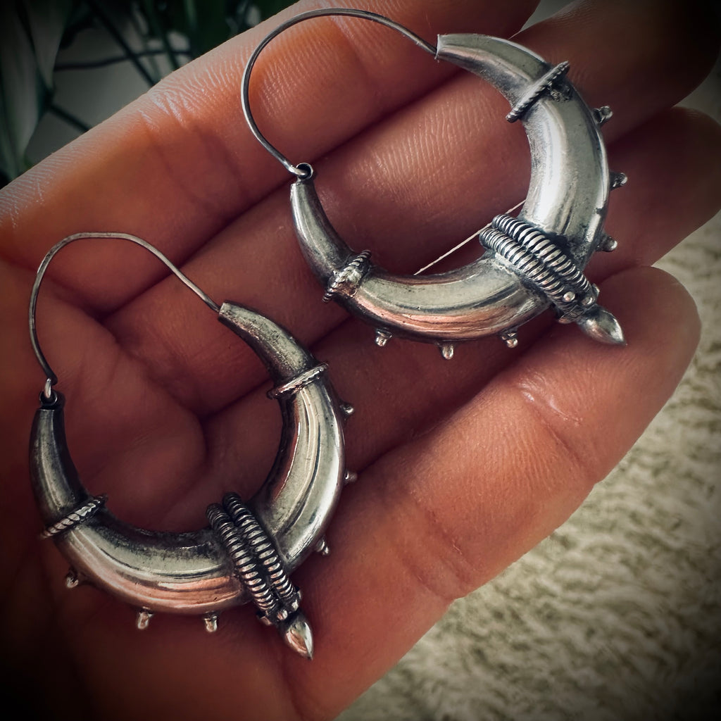 Vintage sterling silver spike hoops in large size