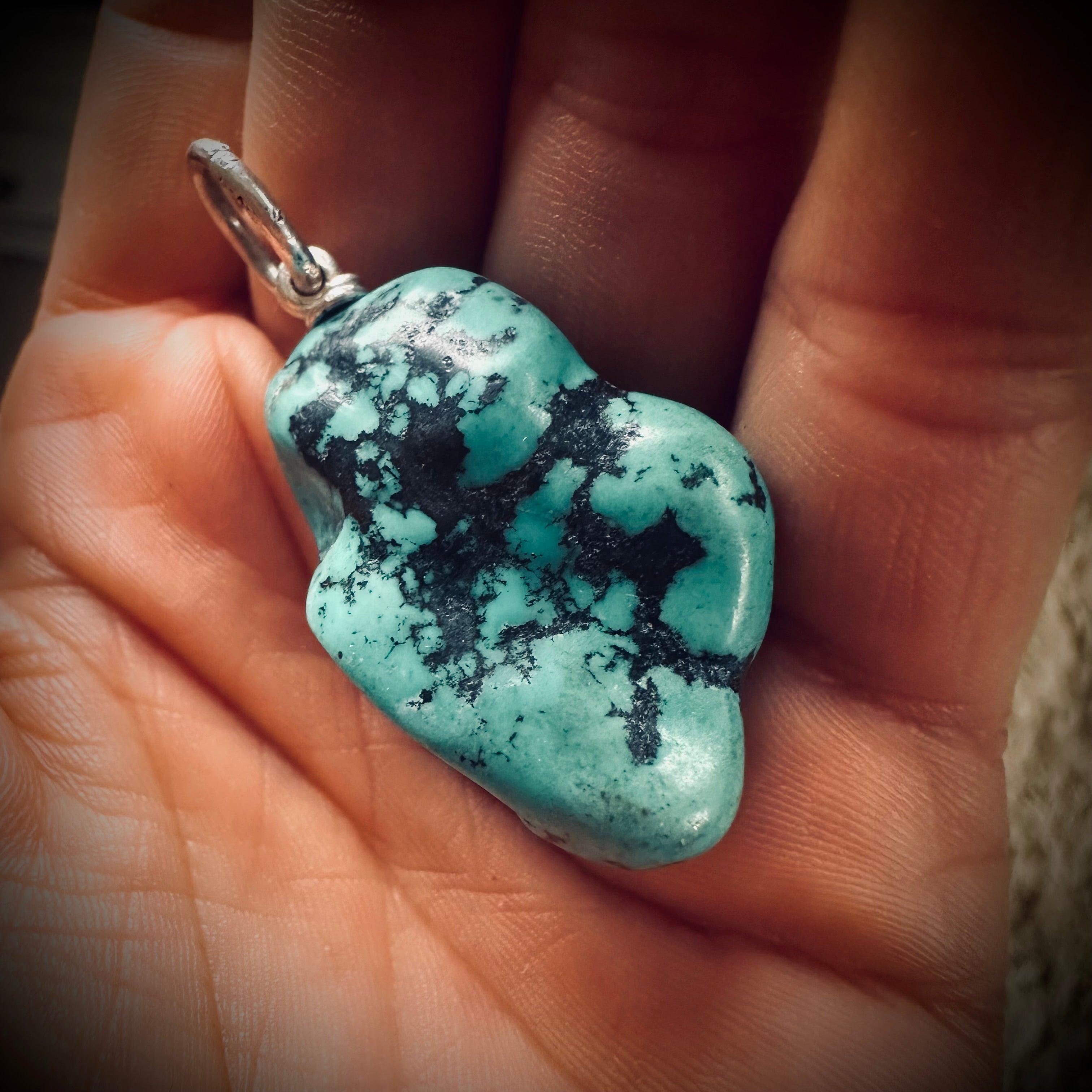 Chunky turquoise nugget pendant with sterling silver findings