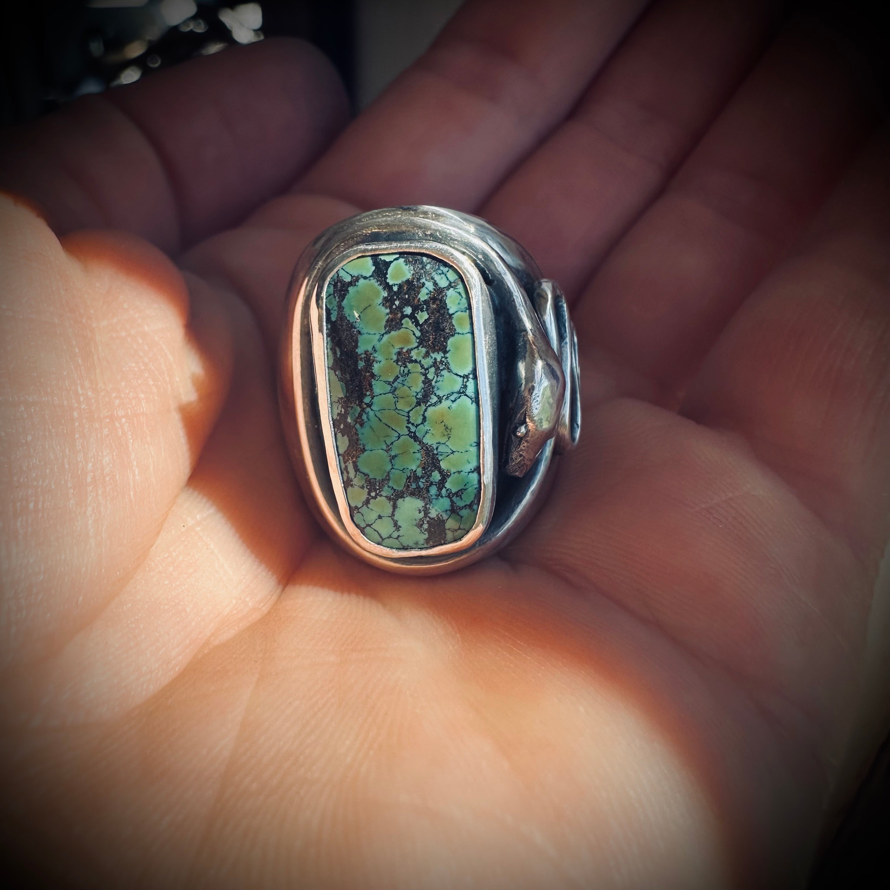 Size 6 (L 1/2) Sterling silver hallmarked snake and turquoise ring