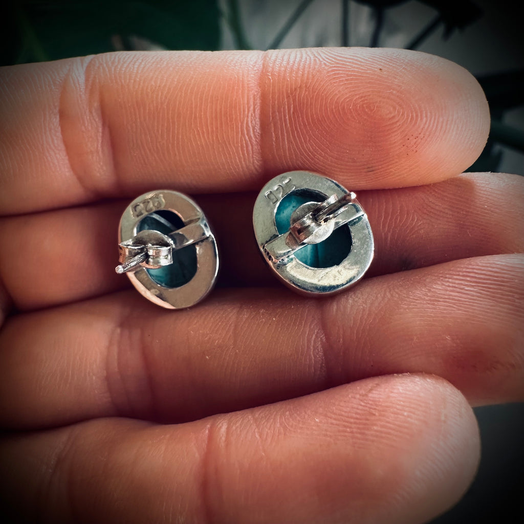 Vintage large turquoise stud earrings in sterling silver