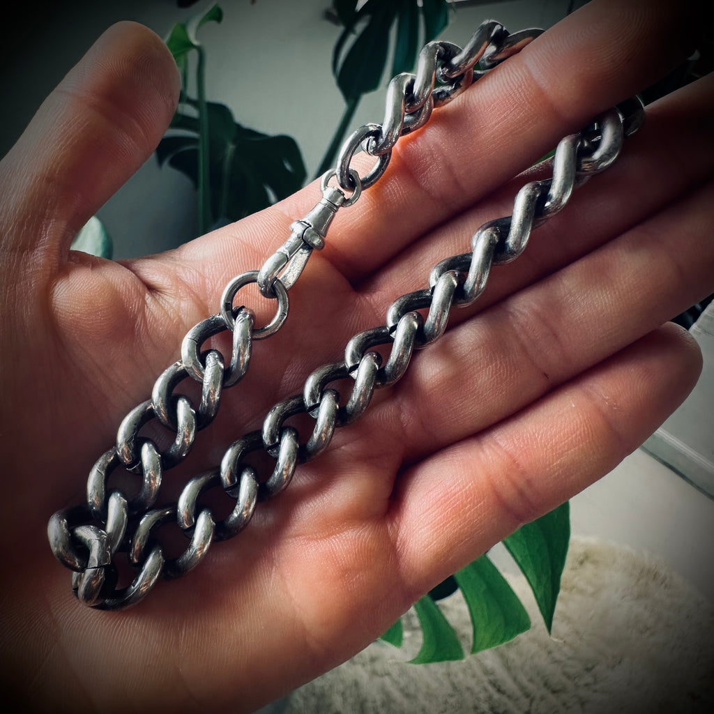 Vintage large 10” 65g sterling silver chain bracelet - hallmarked on each link (10mm wide open links)